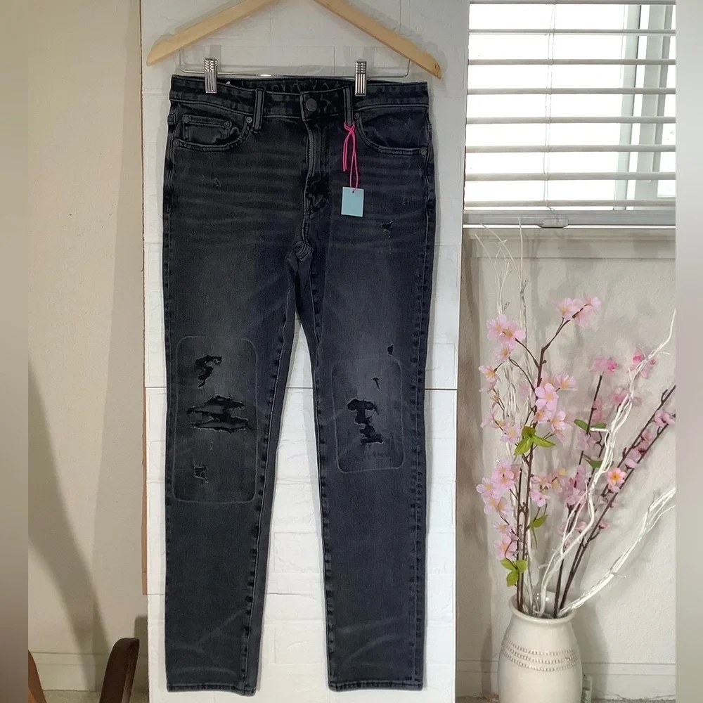 American Eagle AirFlex+ Slim Patchwork Jeans Black Faded 30x32